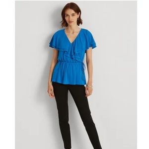 Ralph Lauren Women's Trim Surplice Jersey Top blue Size XL TG